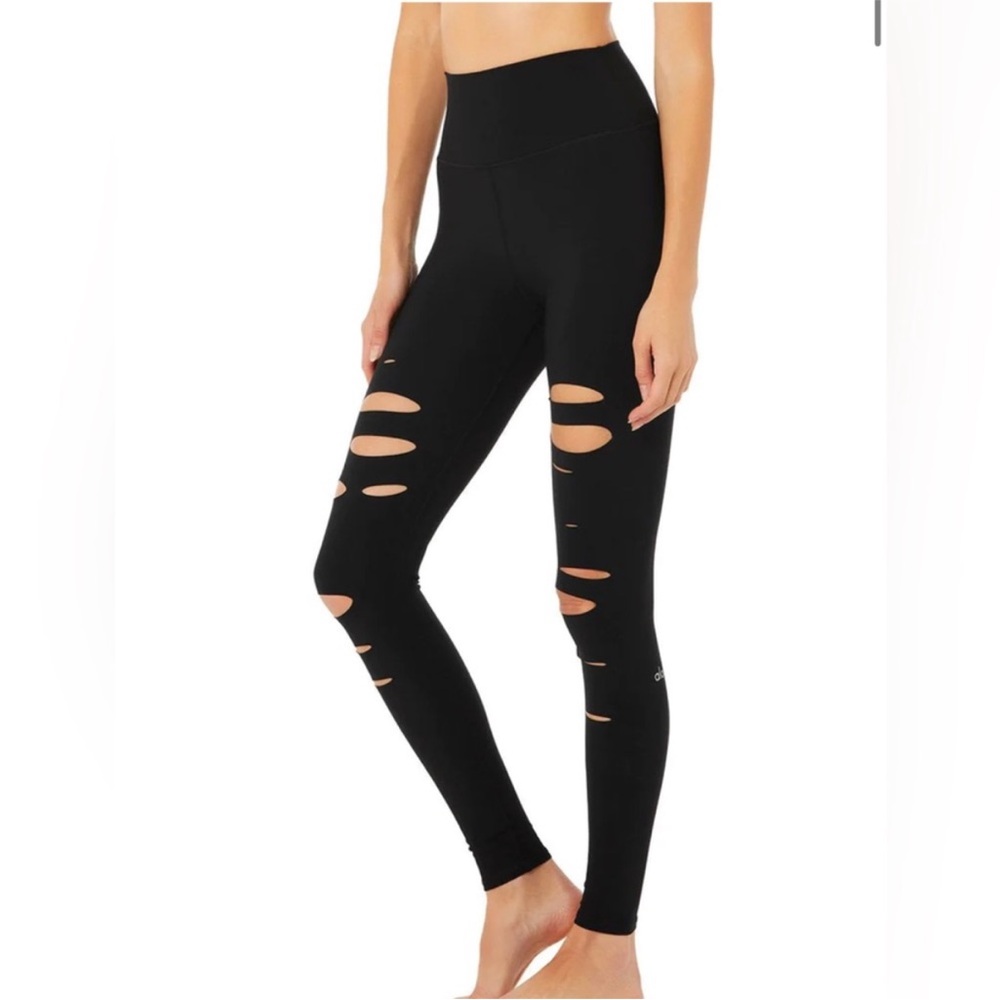 ALO Yoga Black Distressed High-Waisted Leggings